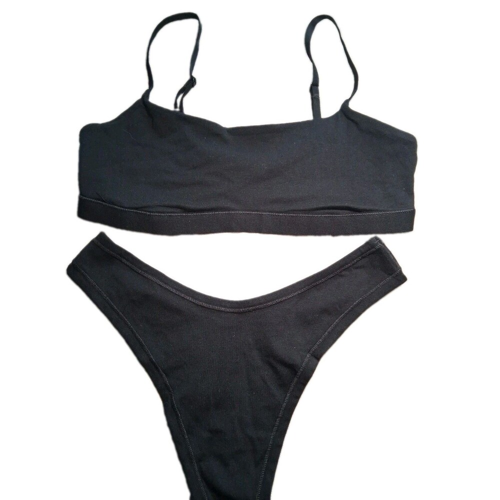 Quince Organic Cotton Tank Bralette Underw Womens Small Black Wireless 2 Pack
